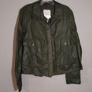 Anthropologie Hei Hei Waxed Canvas Utility Swing Jacket Army Green Size M